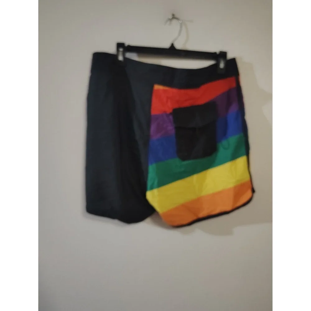 Midnight Hour Mens Rainbow Pride Split Board Shorts Black Swim‎ Trunks Size 36